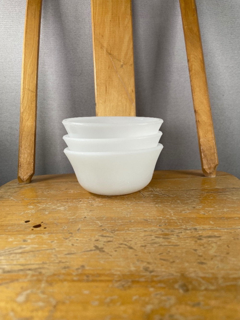 Set of 3 white glass cups small bowls flat matte finish